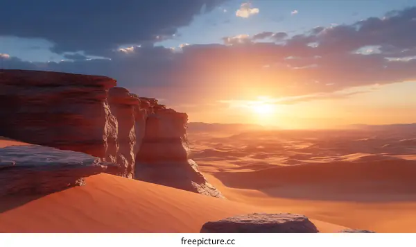 Sunset over the vast desert landscape