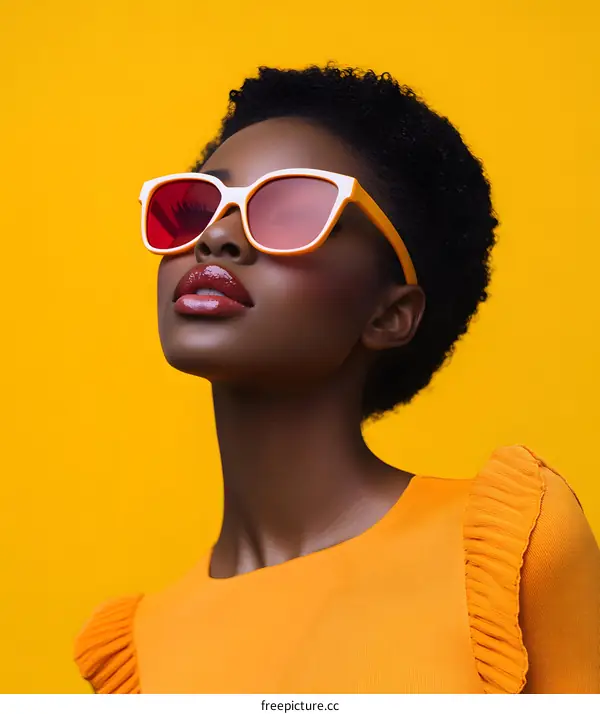 Portrait of a Black Woman Wearing Sunglasses and a Yellow Dress