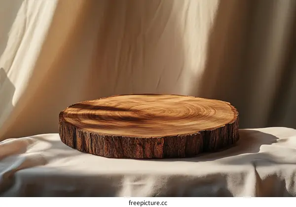 Wooden Slice Display Surface with Natural Light