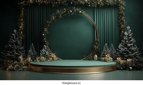 Christmas Festive Emerald Green Stage Platform Display