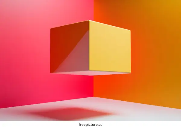 Yellow Cube Abstract Minimalist 3D Rendering