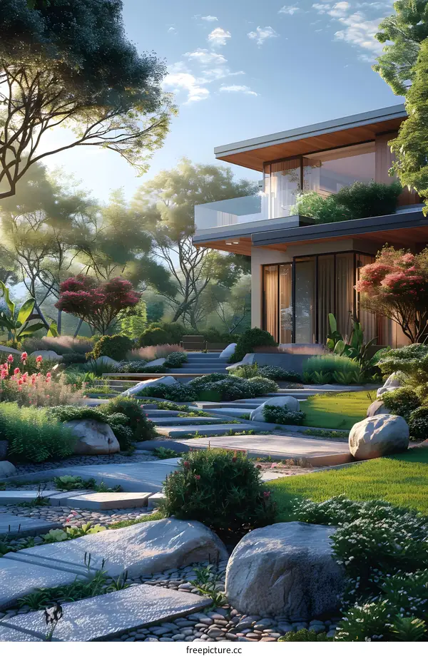 Courtyard house with natural landscape