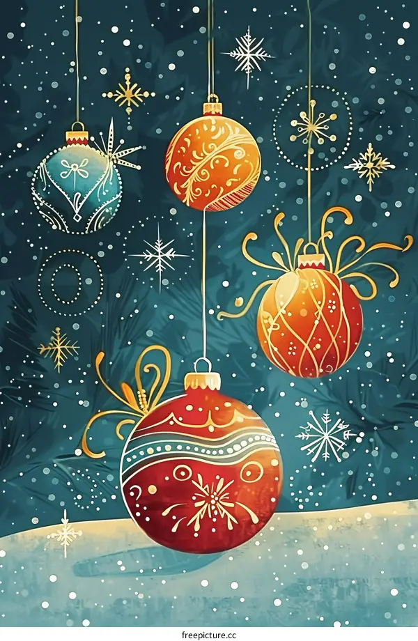Christmas balls with snowflakes background