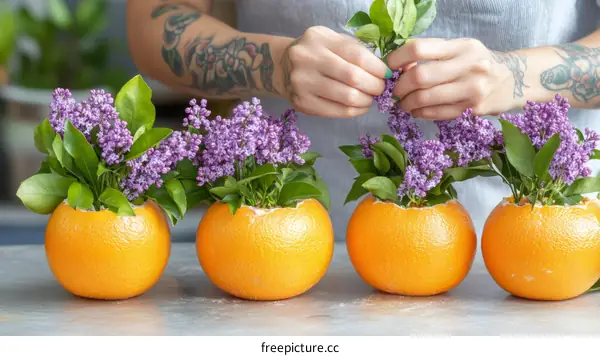 Flower Arrangement in Grapefruit Pods