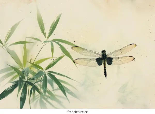 Dragonfly on Bamboo: A Close-Up View