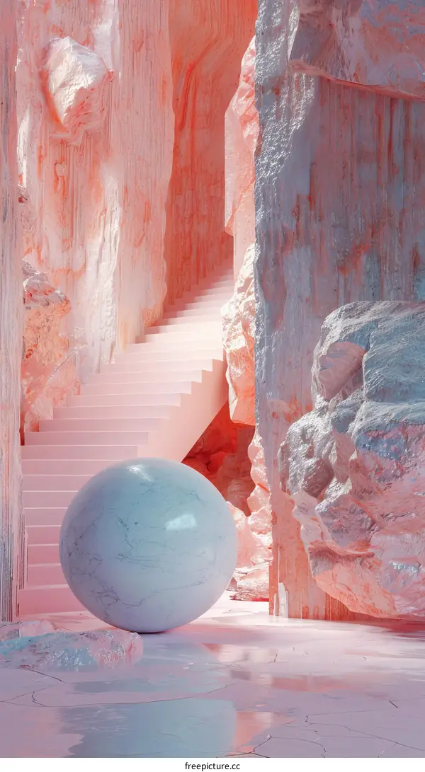 Abstract Pink Cave Interior Design with Marble Sphere