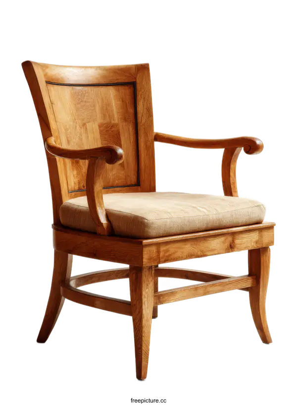 [Transparent Background PNG]Elegant Wooden Armchair with Light Beige Cushions