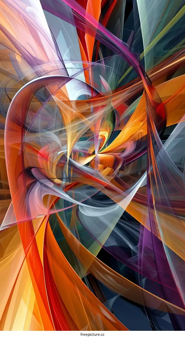 Colorful abstract 3D rendering of intertwined curved shapes