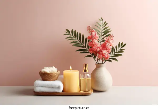 Relaxing Spa Setting with Candles and Flowers
