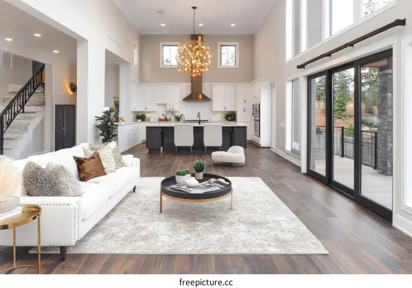 Modern Open Concept Living Area with Kitchen