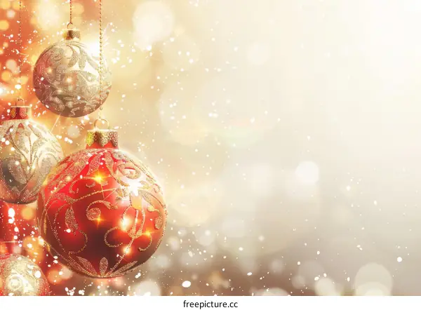 Christmas ornaments hanging on a blurred background