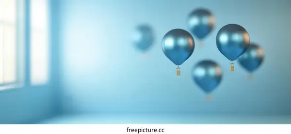 Floating Hot Air Balloons in a Light Blue Room