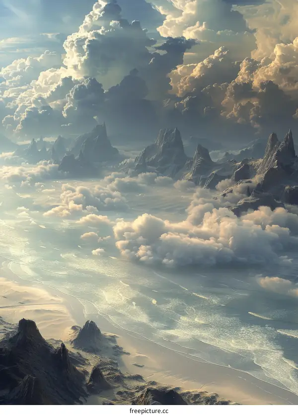 Aerial View of a Fantastical Mountainous Landscape