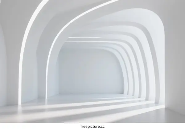 Minimalist White Arched Corridor with Soft Lighting Design