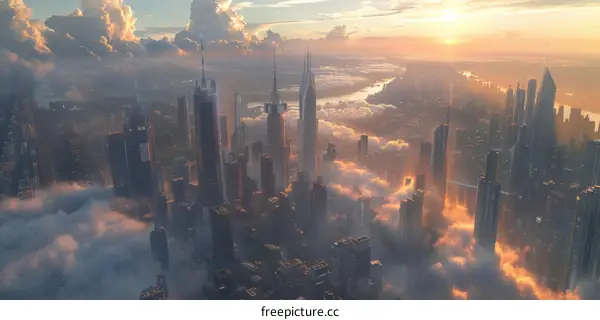futuristic city above the clouds