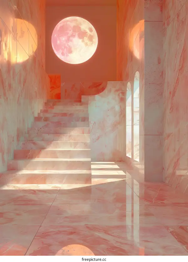 Pink Marble Stairway with a Full Moon