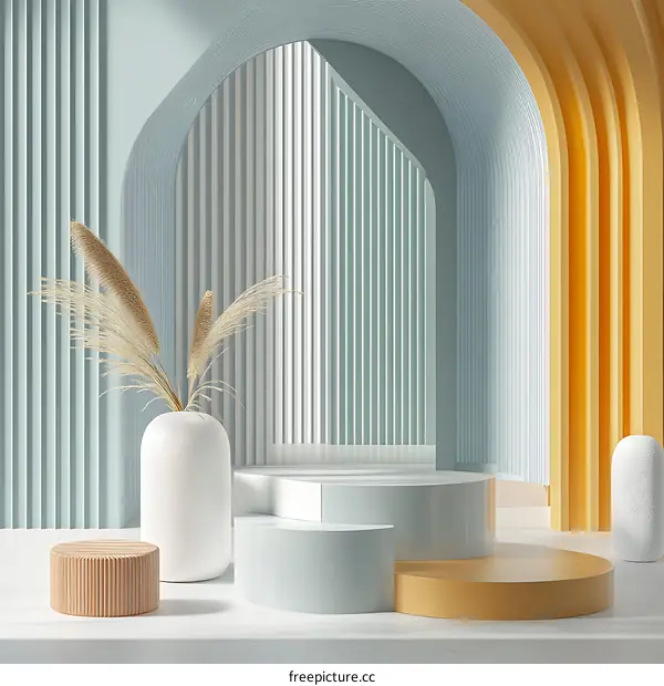 Abstract 3D Background With Arches And Platforms