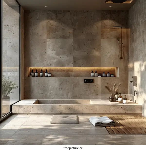 Modern Minimalist Stone Bathroom Design