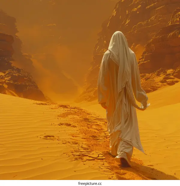 A Person Walking through a Desert Canyon