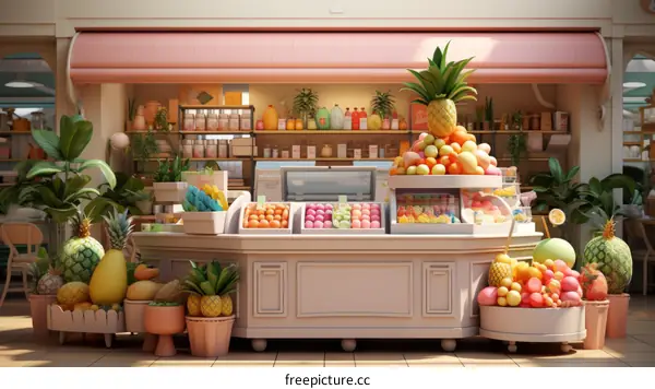 Fruits and vegetables in a grocery store