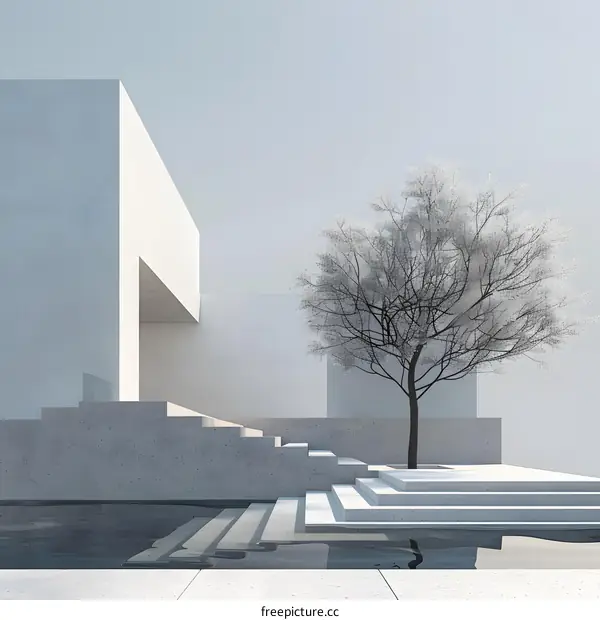 Minimalist Architecture With Tree and Steps