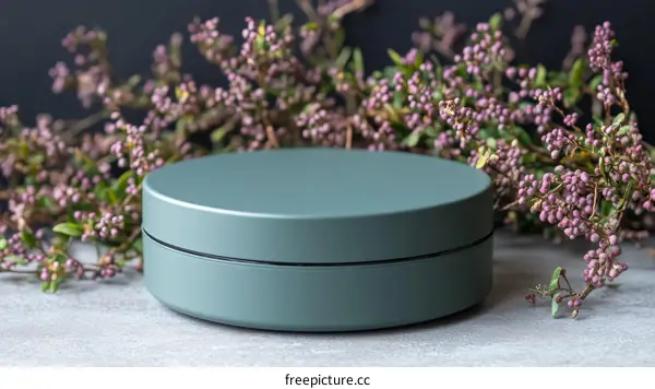Stylish Green Round Cosmetic Container with Flowers