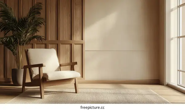 Modern Minimalist Wooden Armchair Interior Scene