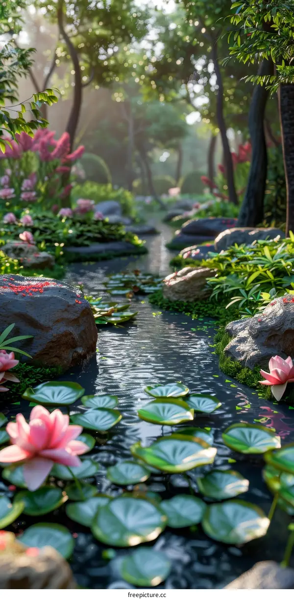 Enchanted Forest Landscape with Tranquil Pond