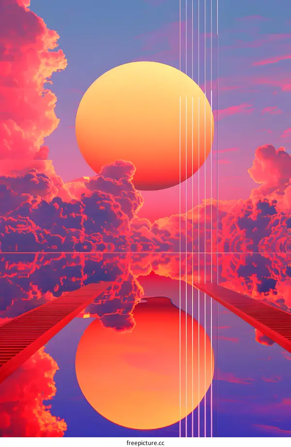 Sunset Sky with Reflections and Abstract Shapes