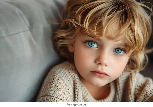 A Young Boy with Piercing Blue Eyes