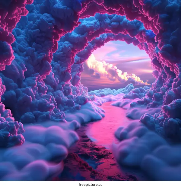 Fantasy landscape with clouds and river flowing through