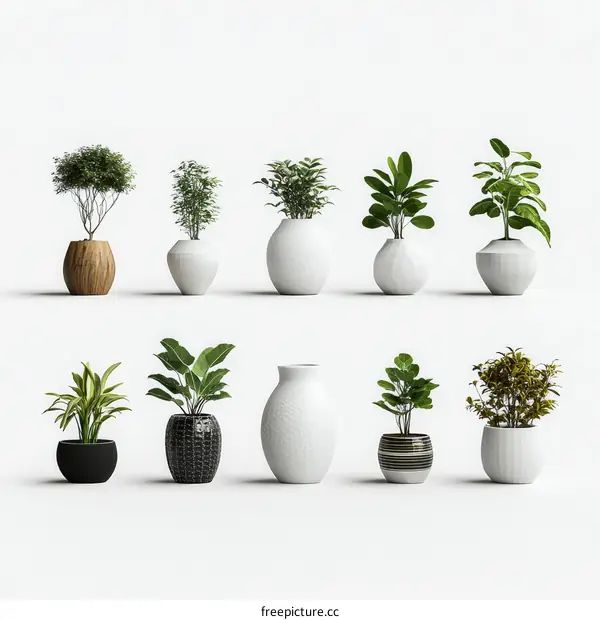 Various potted plants in different styles