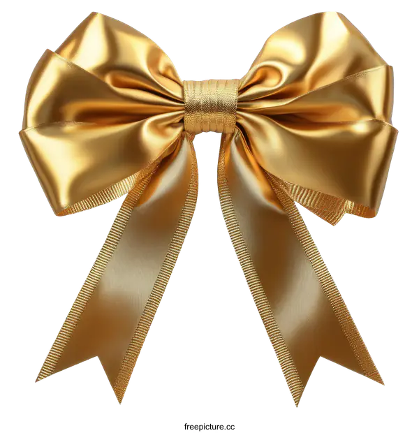 [Transparent Background PNG]Golden Satin Ribbon Bow Decoration