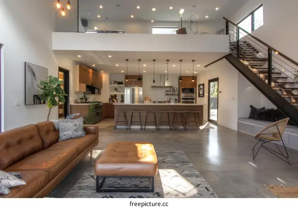 Modern Open-Concept Living Room and Kitchen Design