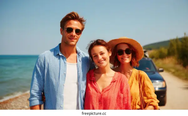 Three friends enjoying a beach vacation