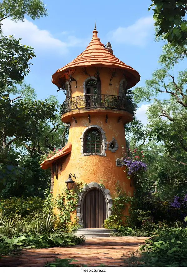 Fantasy Tower with a Brown Wooden Door