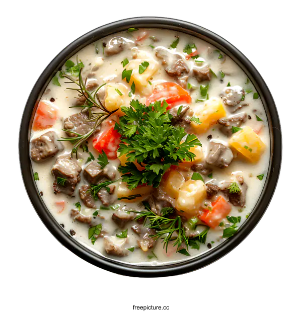 [Transparent Background PNG]Beef and Vegetable Stew in a Bowl
