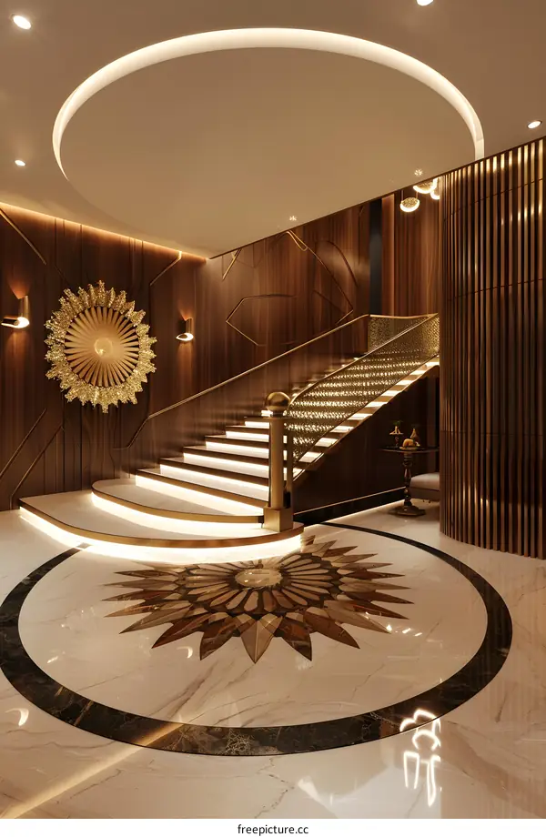 Modern Staircase With Circular Pattern Floor