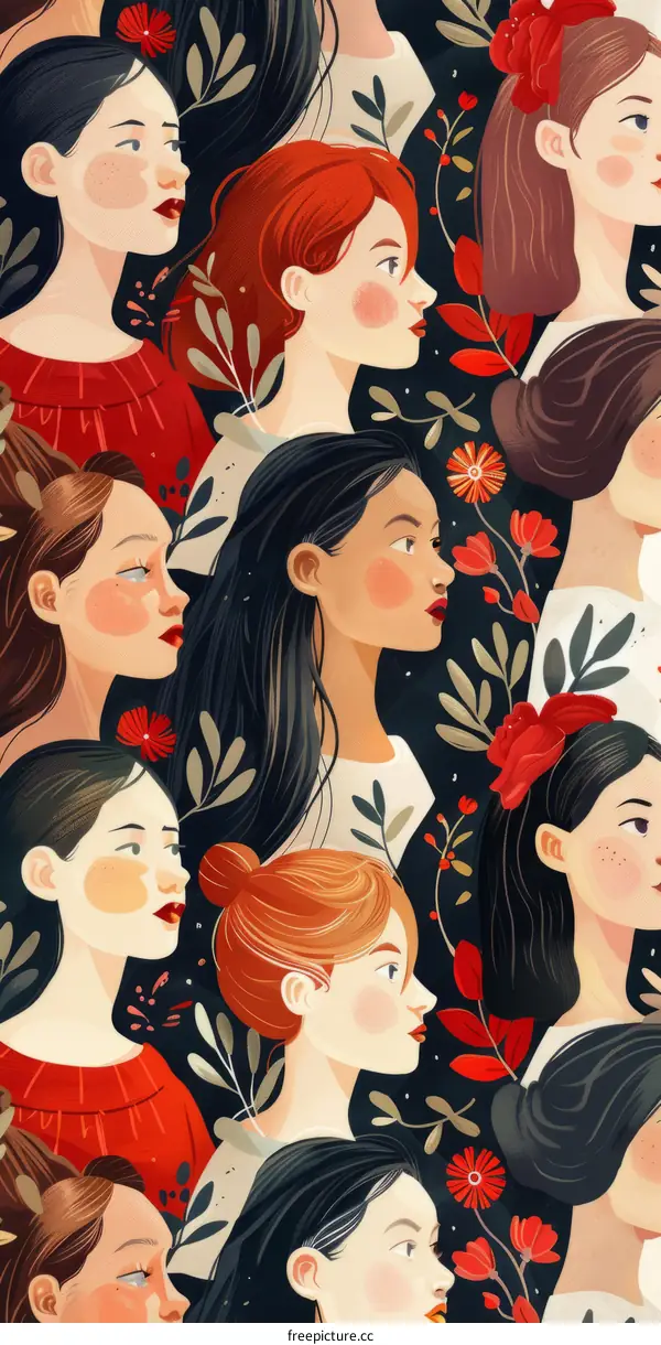 Diverse group of women of different ethnicities with flowers in their hair