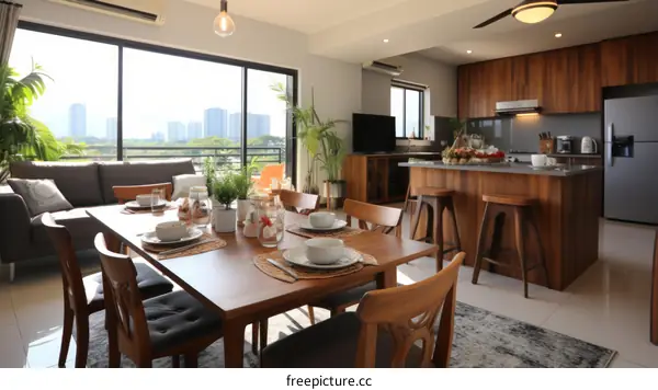 Modern Open-Concept Living and Dining Area with Kitchen