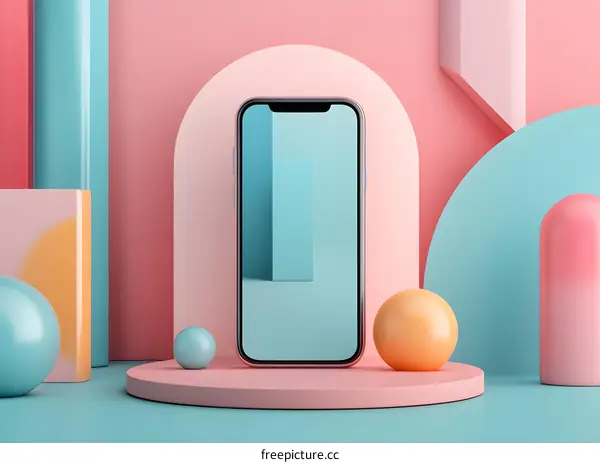 Pastel Colored Geometric Shapes with Smartphone Mockup