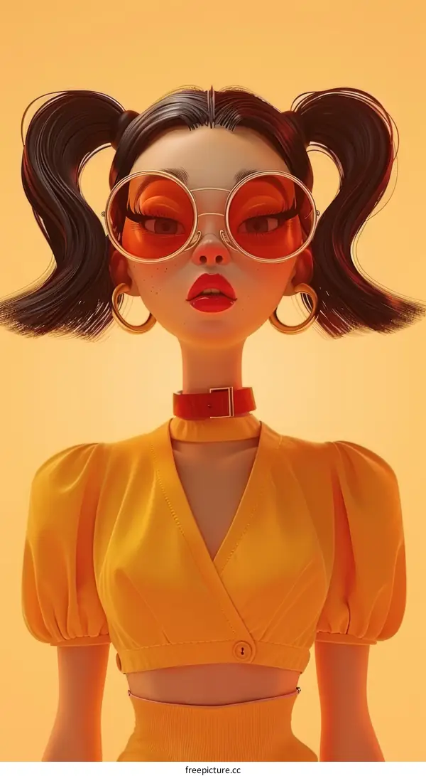 Stylish Asian Girl with Pigtails and Sunglasses