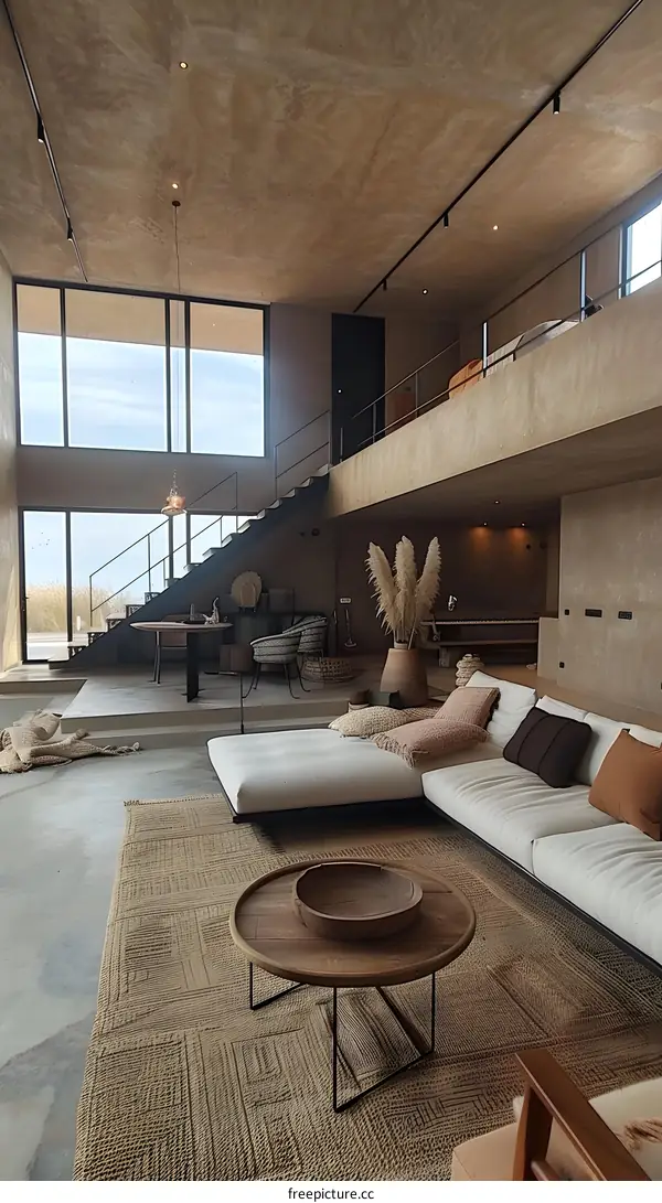 Modern Minimalist Home Interior Design with Beige Walls and Large Windows