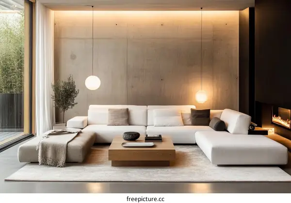 Modern Living Room Interior Design with Concrete Walls