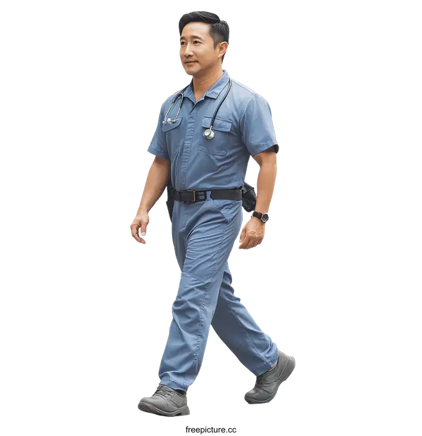 [Transparent Background PNG]Asian male medical professional walking