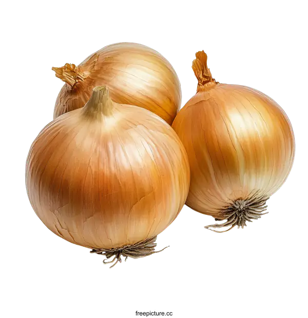 [Transparent Background PNG]Close-up of Three Fresh Yellow Onions
