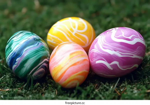 Colorful Easter Eggs on Grass