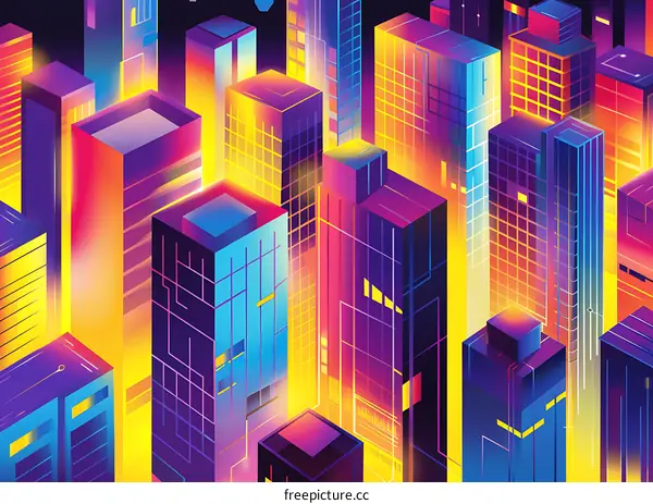 Neon Cityscape Abstract Illustration