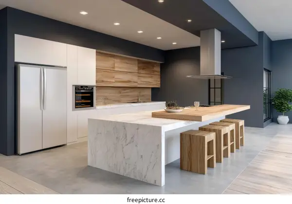 Modern Kitchen Island with Wooden Bar