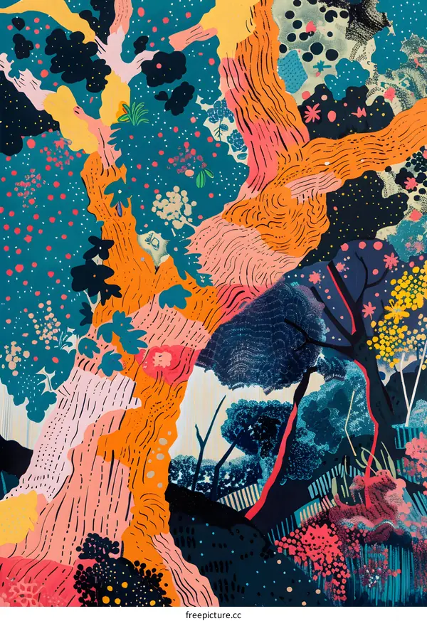 Abstract Illustration of a Forest with Bright Colors
